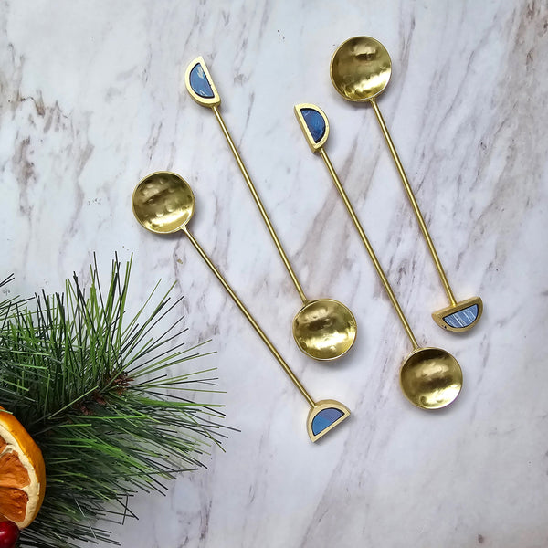 Luxe Gold Spoons with Blue Resin Inlay Handles - Set of 4