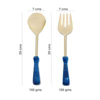 2-Piece Salad Serving Set - Salad Spoon/Fork - Artisan Handmade - Blue/Gold Stainless Steel - Gift Boxed