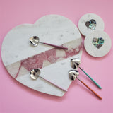 Marble Charcuterie Board - Agate Inlay Serving Board - Heart shape Platter - Marble Board with matching dessert spoons - Large Marble tray