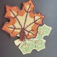 Set of 6 Maple Leaf beaded coasters - Handmade Fall Coasters - Coffee table Decor - Autumn Coasters - Floral Coaster Set - Gift Boxed