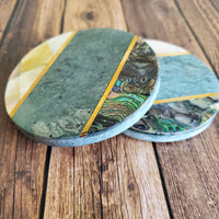 Personalized Marble Coaster Set - Abalone Coasters - Marble Coasters Valentine Gift - Mother of Pearl Coaster Set - Custom Wedding Favors