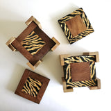 6 Wooden Coaster Set with Stand - Hand Engraved design - Housewarming Gift - Zebra/Stripe Pattern Coaster Set - Wedding Favors Coasters