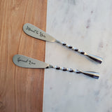 Personalized Rope Twist Handles Cheese Knives Set - Laser Engraved Handmade Spreader Knives - Rustic finish handles - Gift Boxed