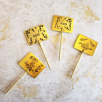 Gold Cheese Markers - Set of 4 Cheese Signs - Metal Cheese Picks - Engraved Charcuterie Labels - Charcuterie Board Marker