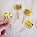 Gold Cheese Markers - Set of 4 Cheese Signs - Metal Cheese Picks - Engraved Charcuterie Labels - Charcuterie Board Marker