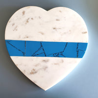 Marble Charcuterie Board - Agate Inlay Serving Board - Heart shape Platter - Marble Board with matching dessert spoons - Large Marble tray