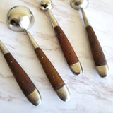 Wood and Steel Measuring Spoons Set - Matte Silver Finish with wooden inlay handles - 1 Table spoon to 1/4 Tea Spoon - Handmade Gift Boxed