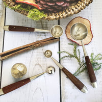 Wood and Steel Measuring Spoons Set - Matte Silver Finish with wooden inlay handles - 1 Table spoon to 1/4 Tea Spoon - Handmade Gift Boxed