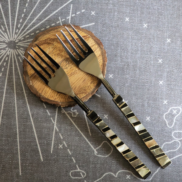 Wedding Cake Knife Server and Forks Set with Black Handle and Gold Ring