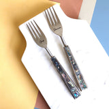 Abalone Shell Inlay Wedding Cake Forks - Custom Wedding Gifts - Engraved Wedding Forks - Bride Groom Forks - Bridal Shower -Wedding Keepsake